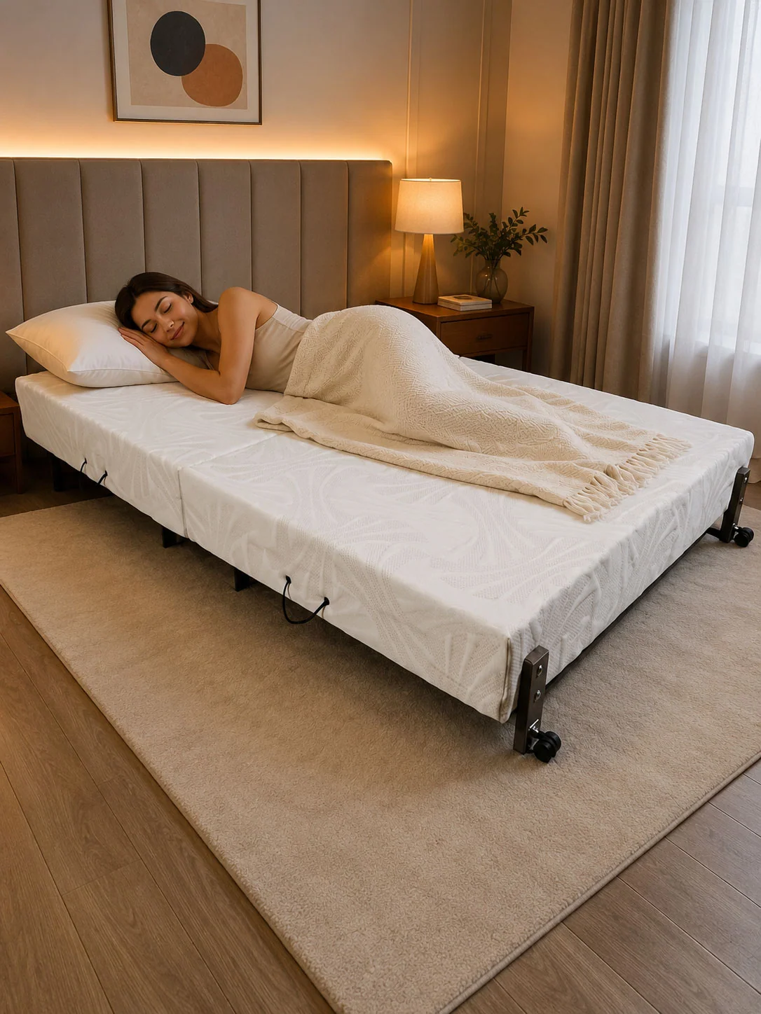 Cama Dobrável Casal Magnética 130cm Largura de Abrir com Colchão Embutido